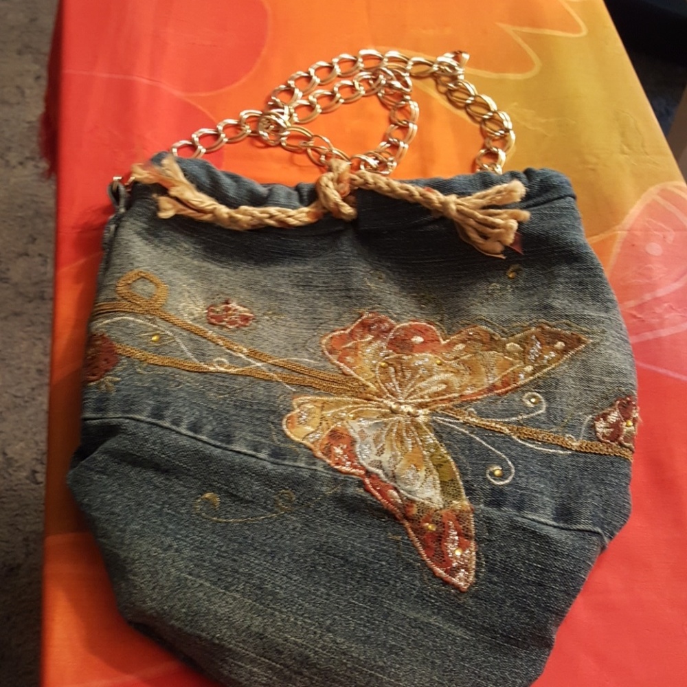 Exqusite butterfly denim bag